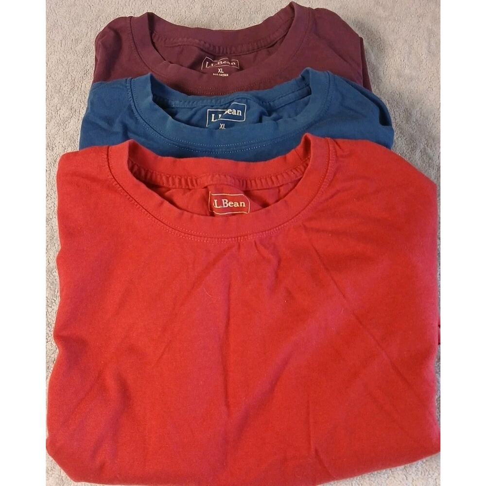 Lot of 3 L.L. Bean Mens Tees Size XL Never Worn 100% Cotton Red,Maroon, Blue